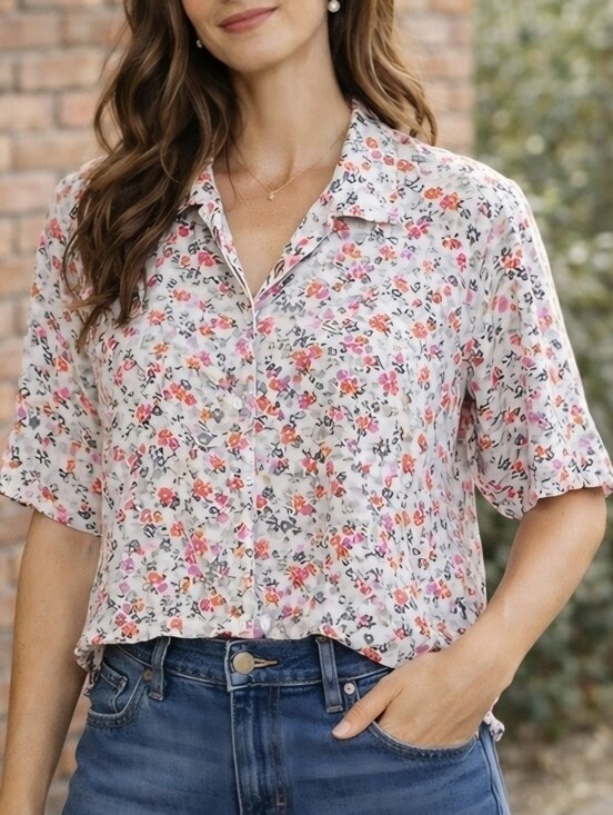 Dkny Tops - DKNY Floral Button Shirt XL Lightweight Rayon Blouse Soft Drapey Spring Summer